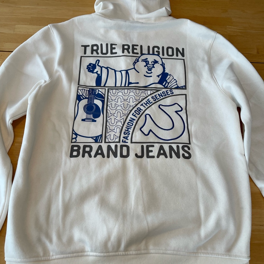 NWT! True Religion Sweatshirt Hoodie Winter White Zip Up Medium